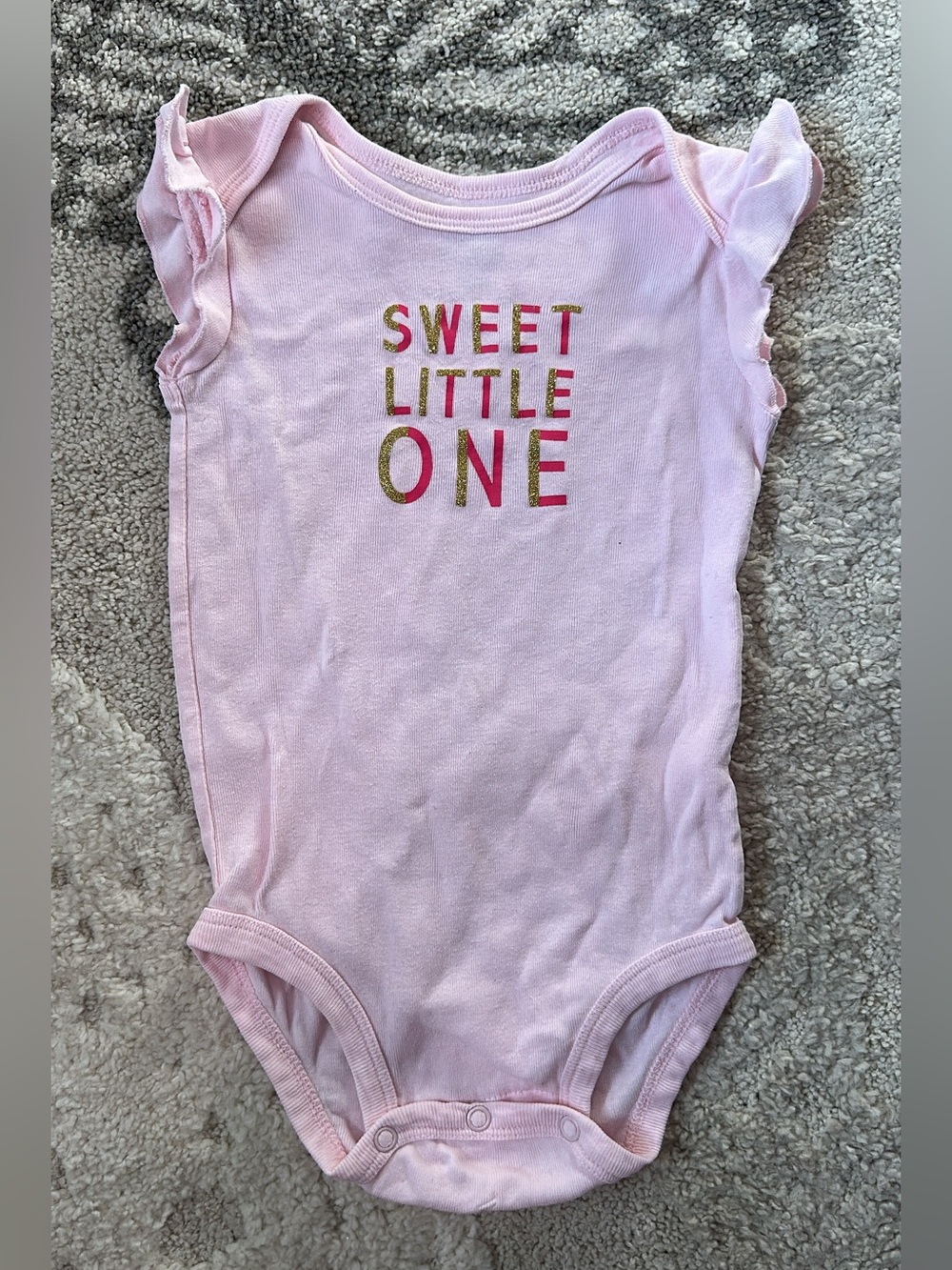 Carters Pink "Sweet Little One" Ruffle Sleeve Baby One-Piece 12 months